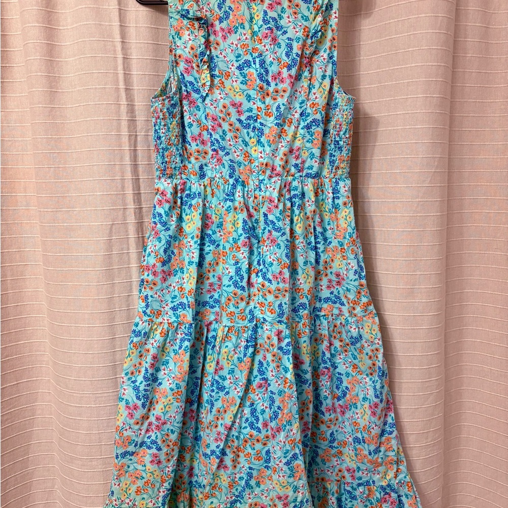 J. Crew Aqua Multi-Color Floral Ruffle Midi Dress - Picture 3 of 3